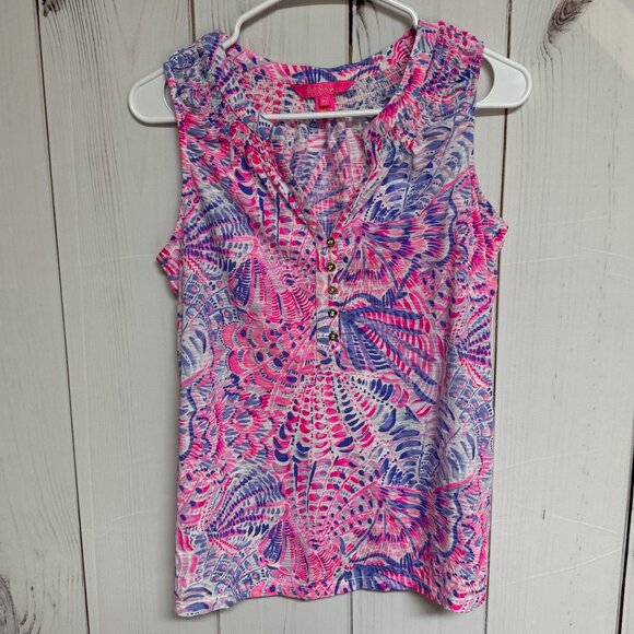 Lilly Pulitzer Essie Tank Top M “Berry Sea You Soon” Cotton EUC - Picture 1 of 10